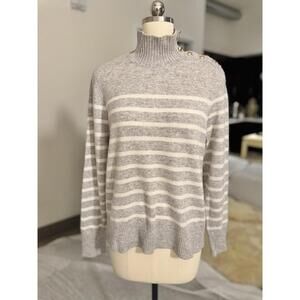 Charter club 100% cashmere sweater Womens Large L Gray White Striped Excellent